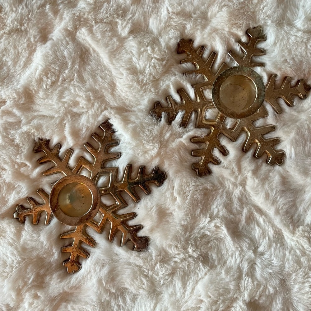 2 Restoration Hardware Snowflake Taper Candle Holders ~Silver-Tone Metal